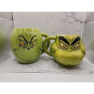 🔥Dr. Seuss The Grinch 2 Cups 16 oz. Sculpted Ceramic Mug🔥